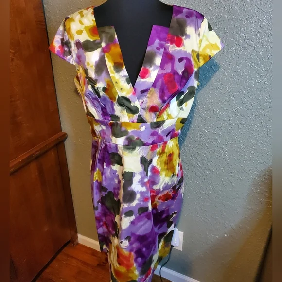 Calvin Klein spring summer floral v-neck Sheath dress size 14 - Picture 2 of 9
